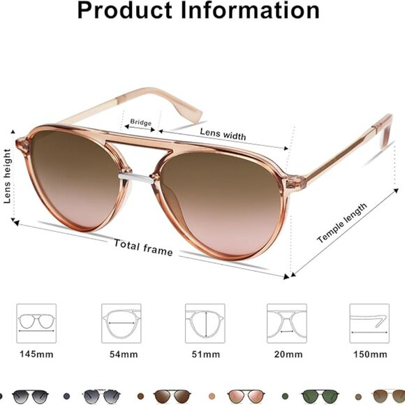Women\'s Retro Aviator Polarized Sunglasses, TRANSPARENT BROWN